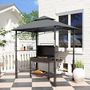 Voir la diapositive 2 : OUTSUNNY Abri pour barbecue - 2 étagères, 8 crochets, lumière LED, décapsuleur - métal noir tissu gris