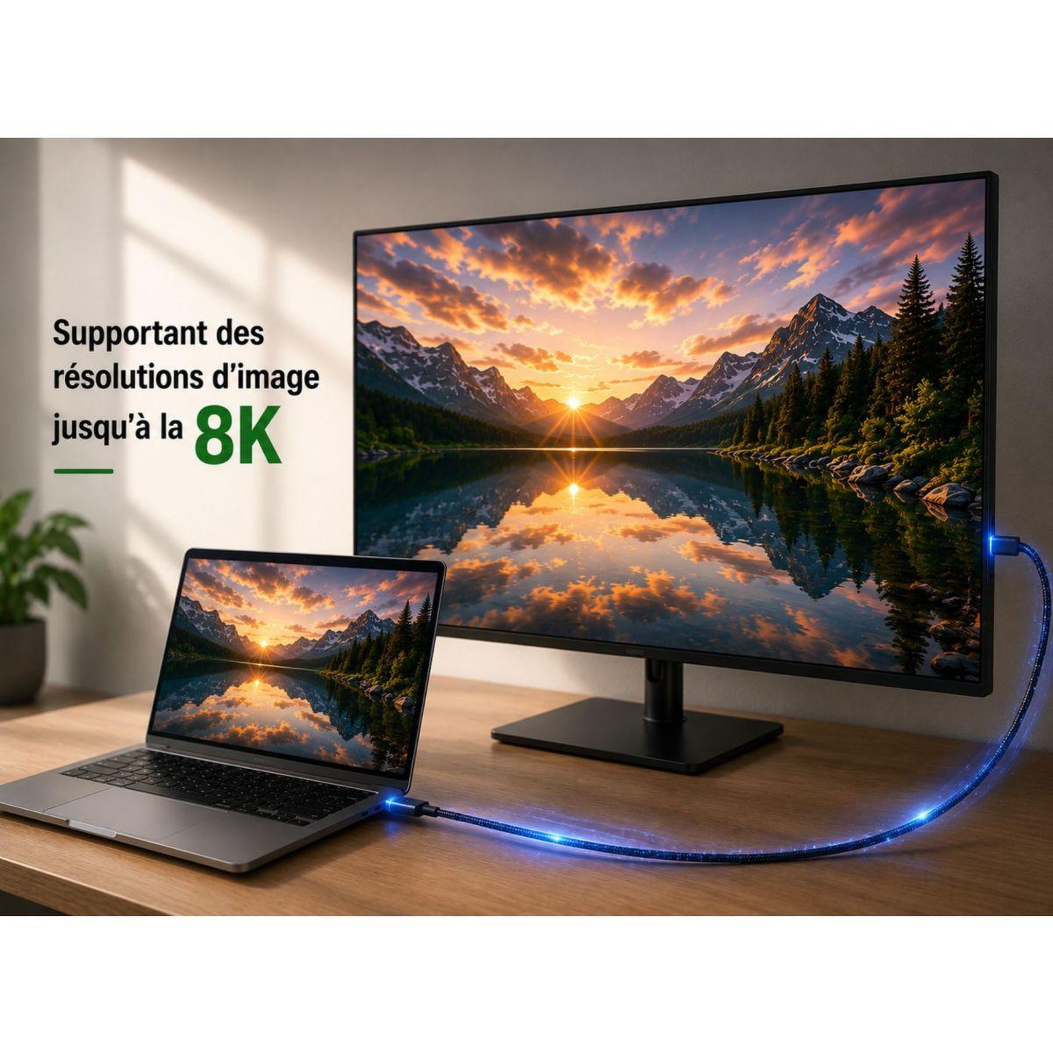 Voir la diapositive 4 : ADEQWAT Câble HDMI 2.1 Droit 10M active AOC