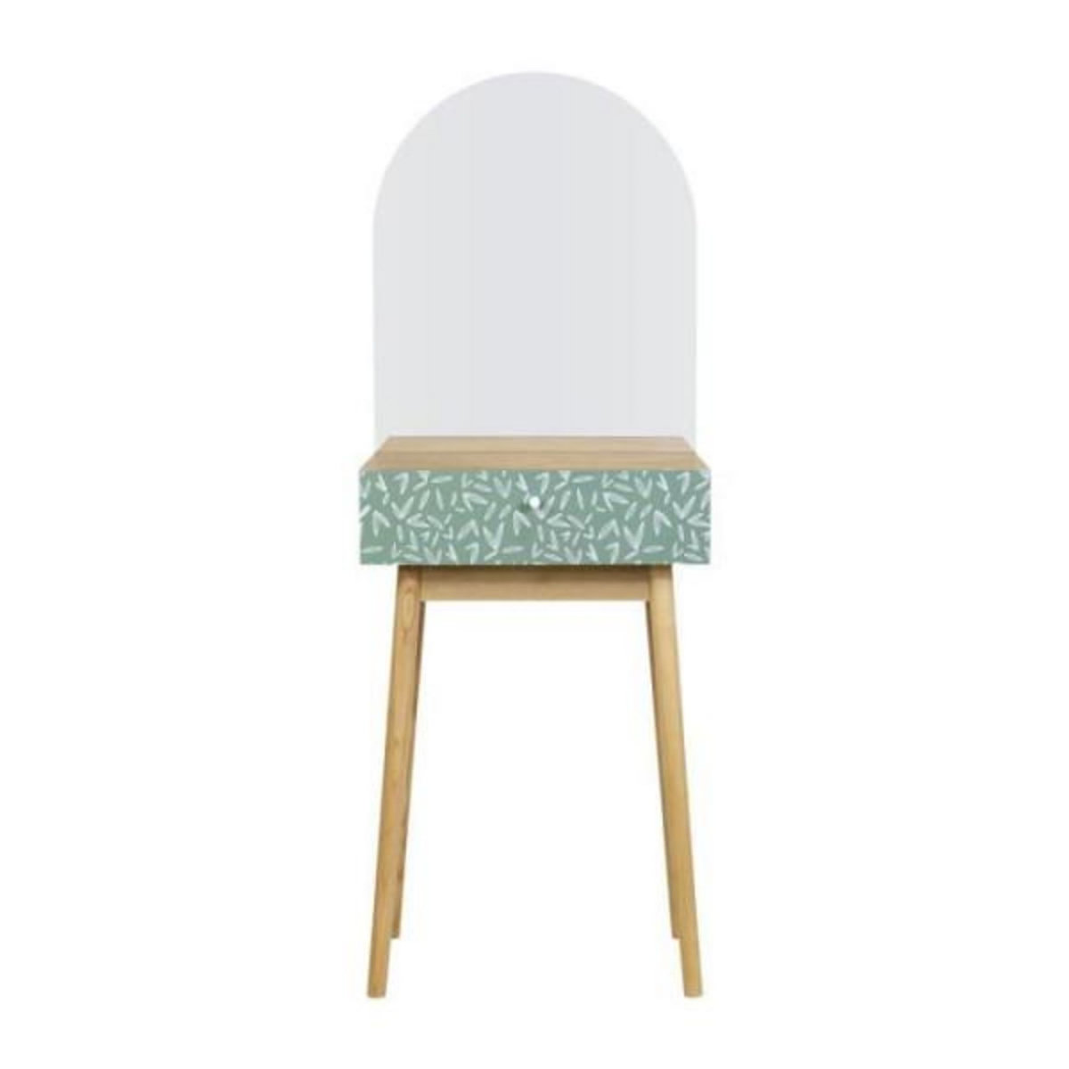 MARKET24 Coiffeuse 1 tiroir 1 miroir - Décor chene et vert - Pieds en bois massif - L 50 x P 40 x H 135 cm - GARDENIA