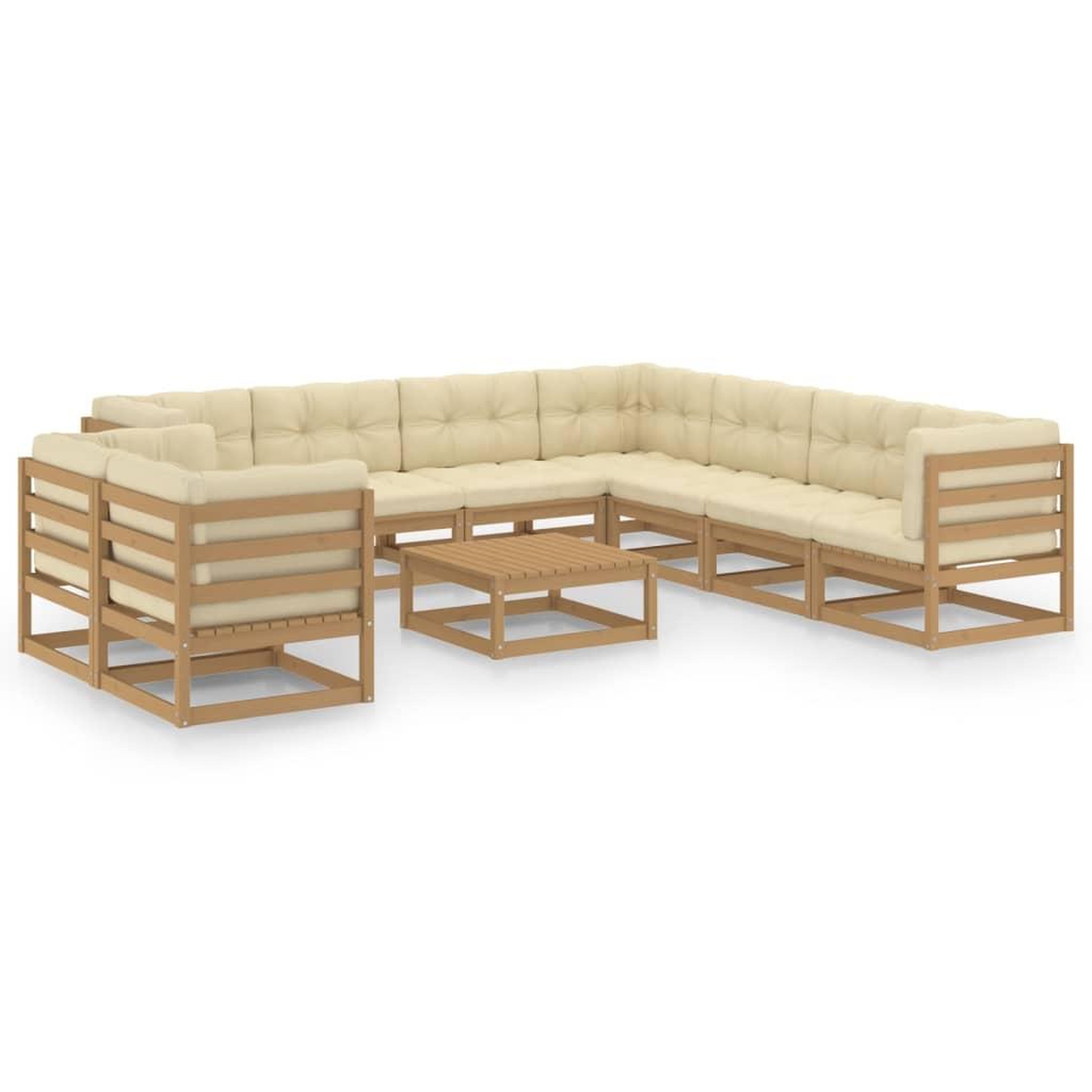 Voir la diapositive 1 : VIDAXL Salon de jardin 10 pcs avec coussins Marron miel Bois de pin