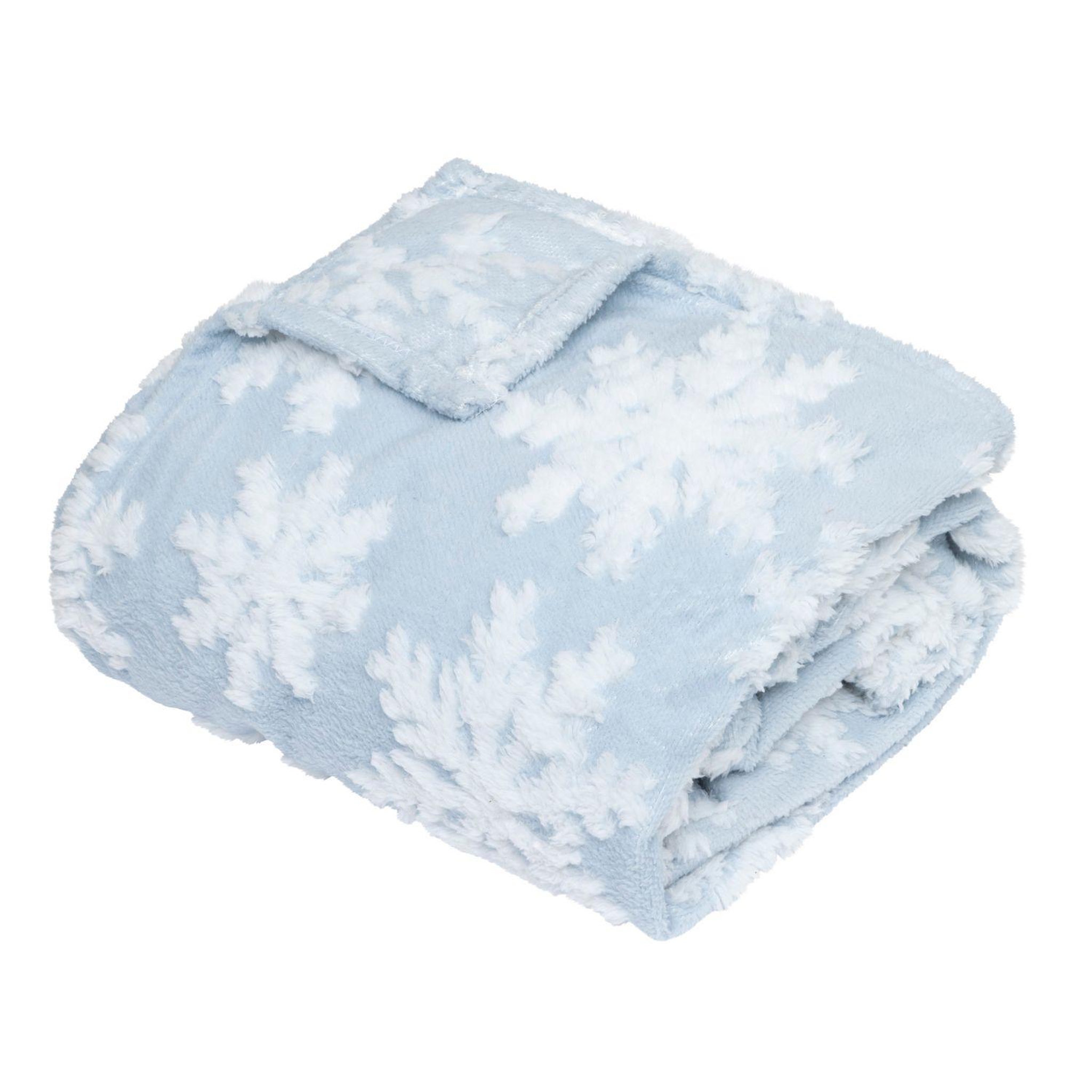 FEERIC LIGHT & CHRISTMAS Plaid de noël motifs flocons - 130 x 180 cm - bleu