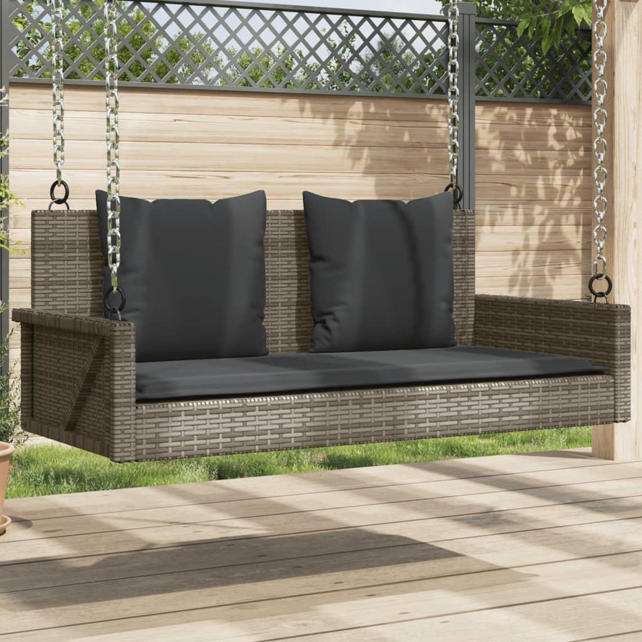 VIDAXL Balancelle avec coussins gris 119x56x48 cm resine tressee