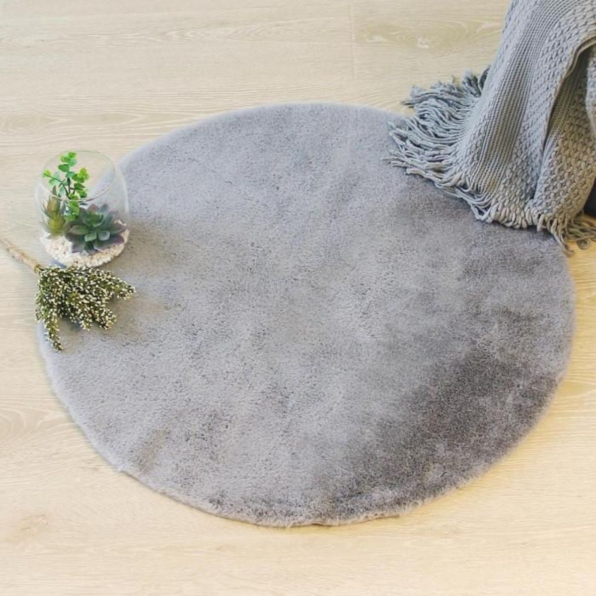 ATMOSPHERA Tapis Rond Imitation Fourrure  Doucea  80cm Gris