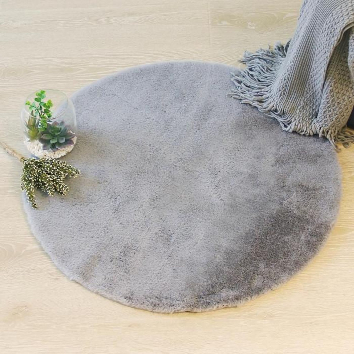 ATMOSPHERA Tapis Rond Imitation Fourrure  Doucea  80cm Gris