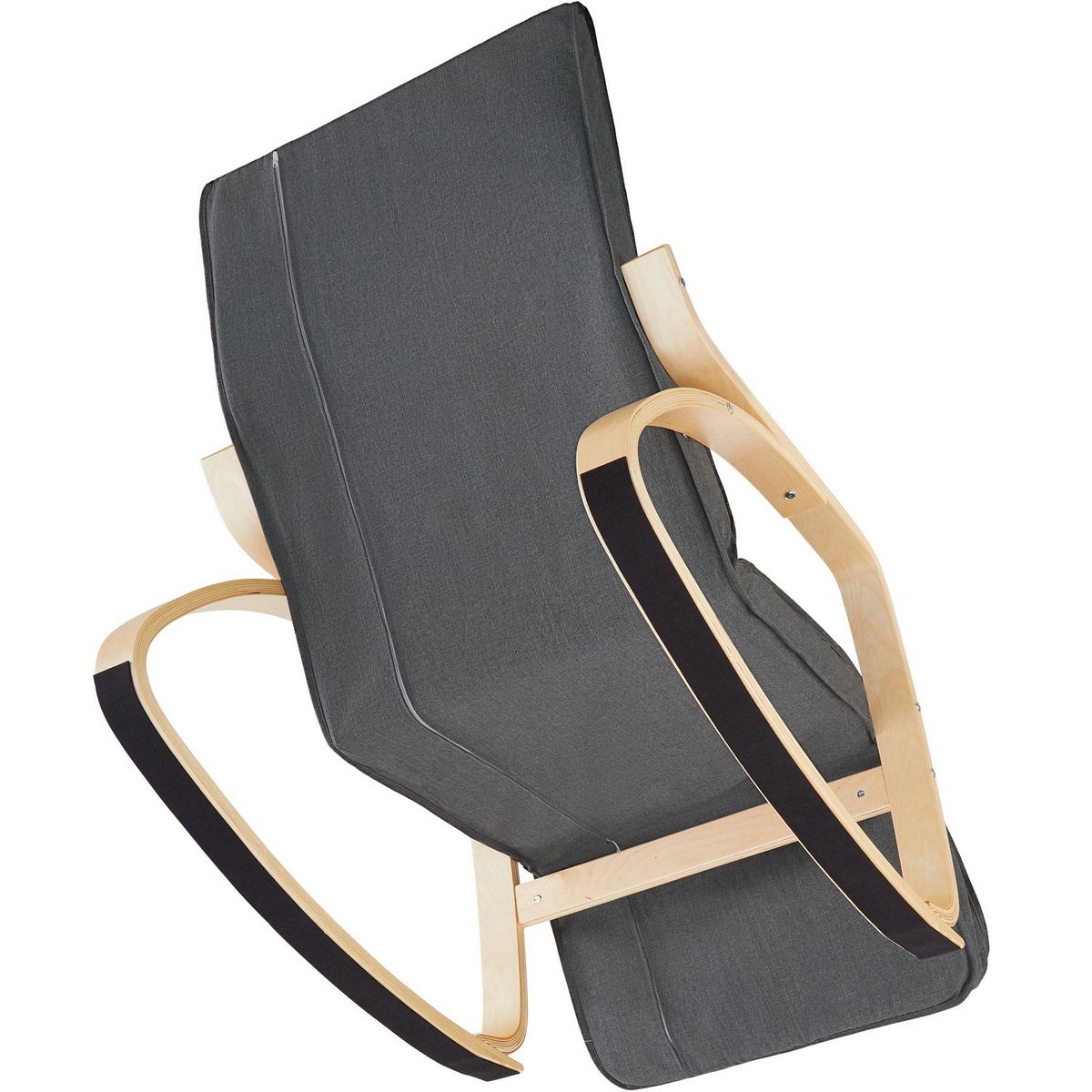 tectake Fauteuil à bascule Avec des accoudoirs, cadre en bois de bouleau gris foncé