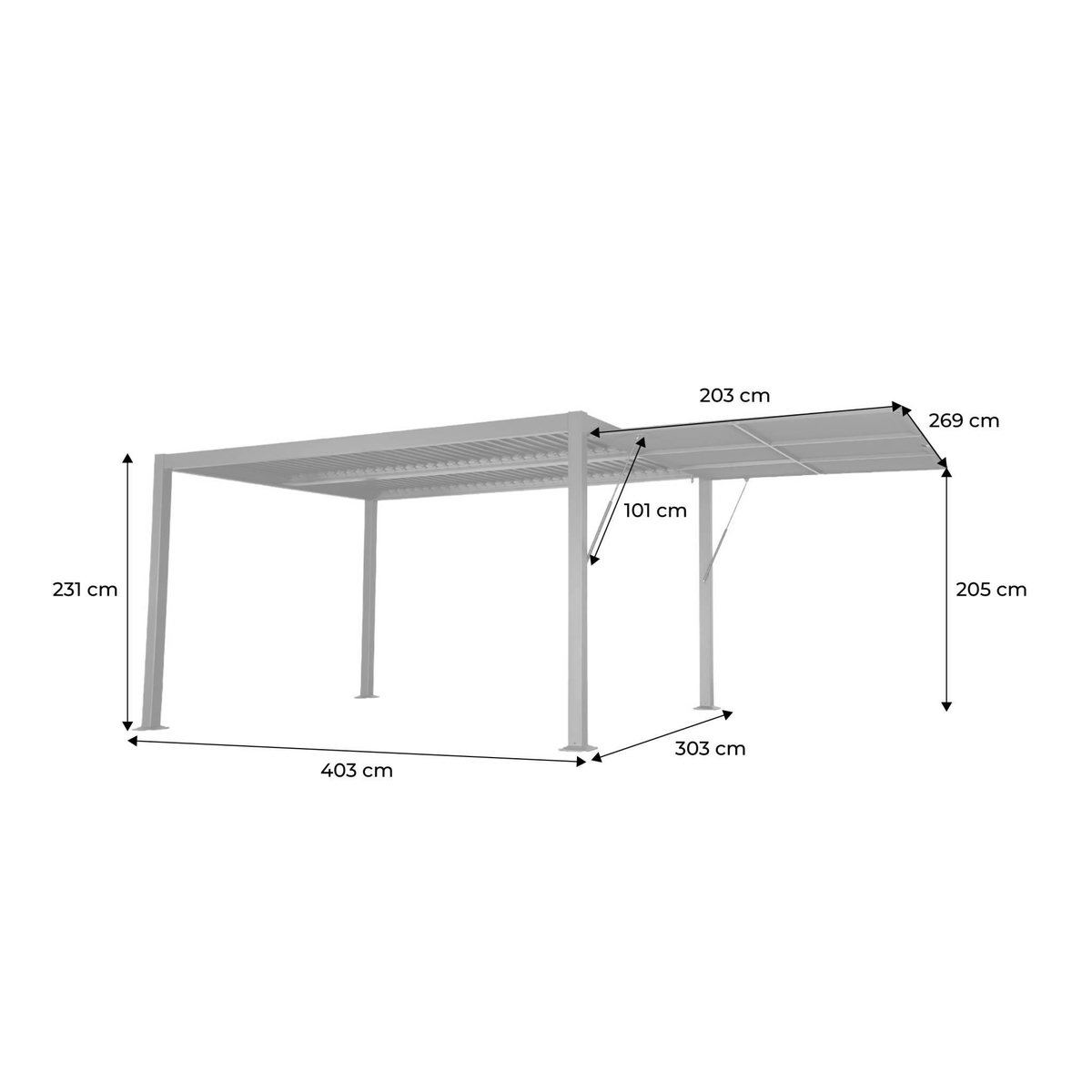 SWEEEK Pergola bioclimatique aluminium et acier 4x3m + auvent 3m anthracite Palace
