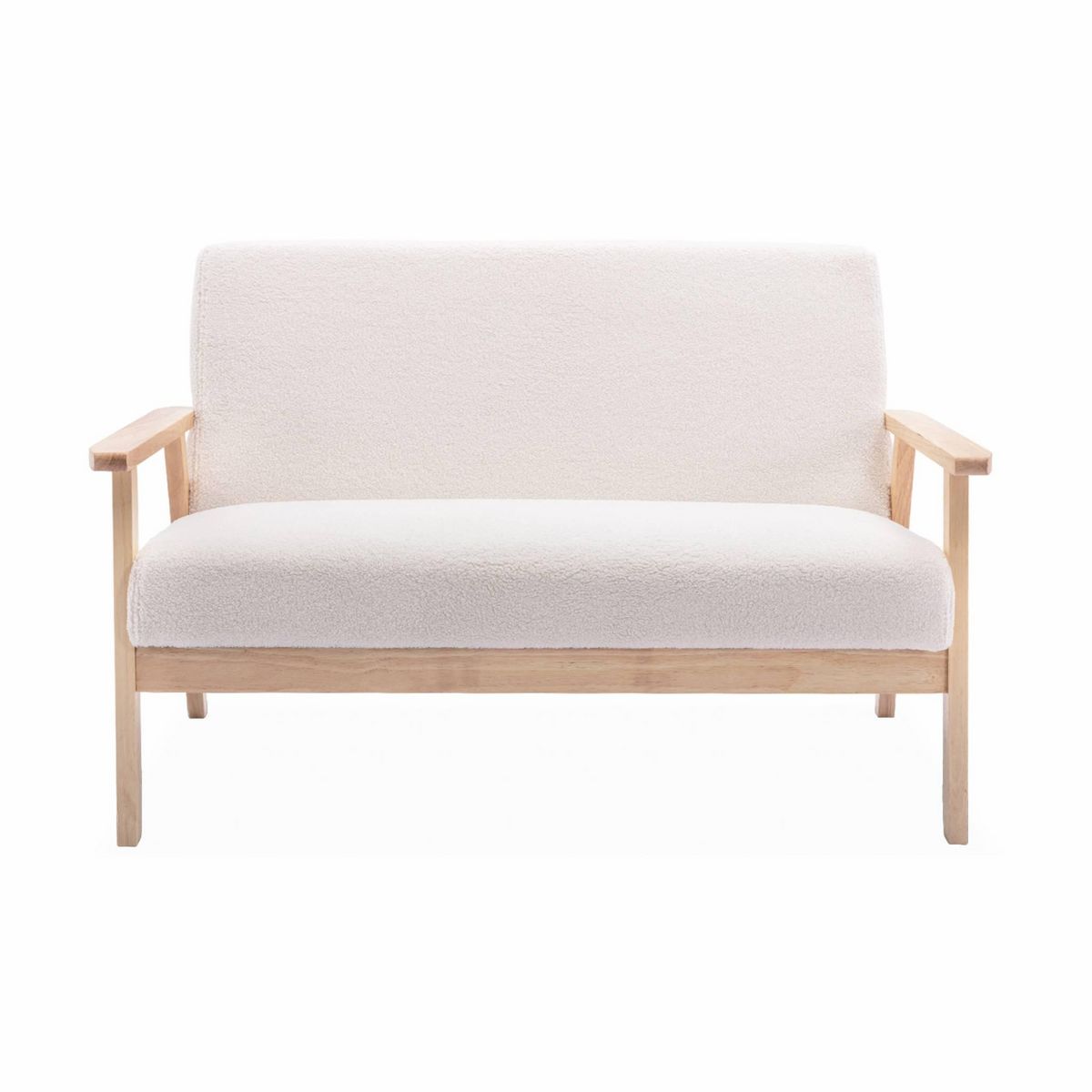 SWEEEK Banquette canapé en bois et tissu bouclette. Isak. L 114 x P 69.5 x H 73cm