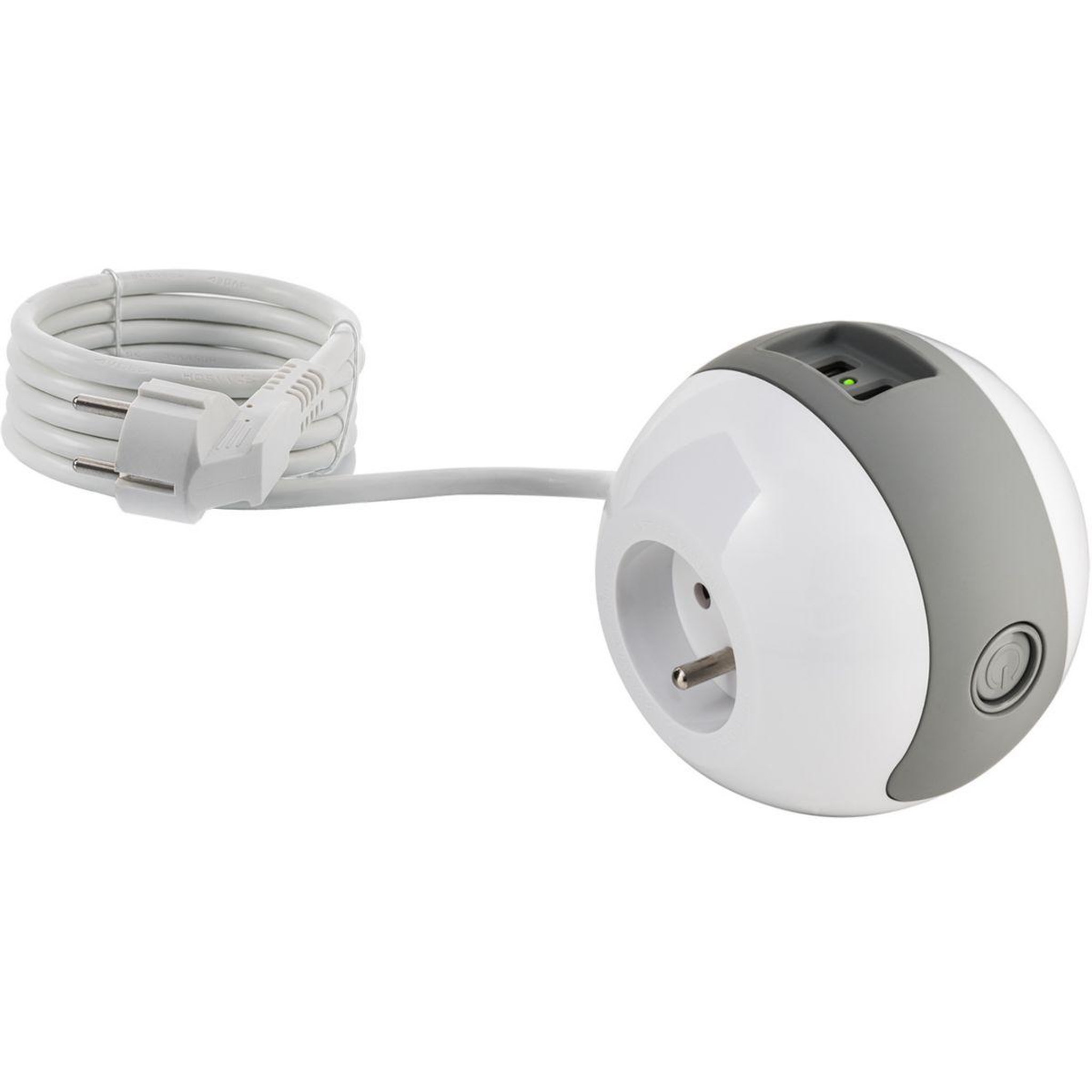 Voir la diapositive 1 : WATT AND CO Multiprise USB Wattball Blanc - Gris
