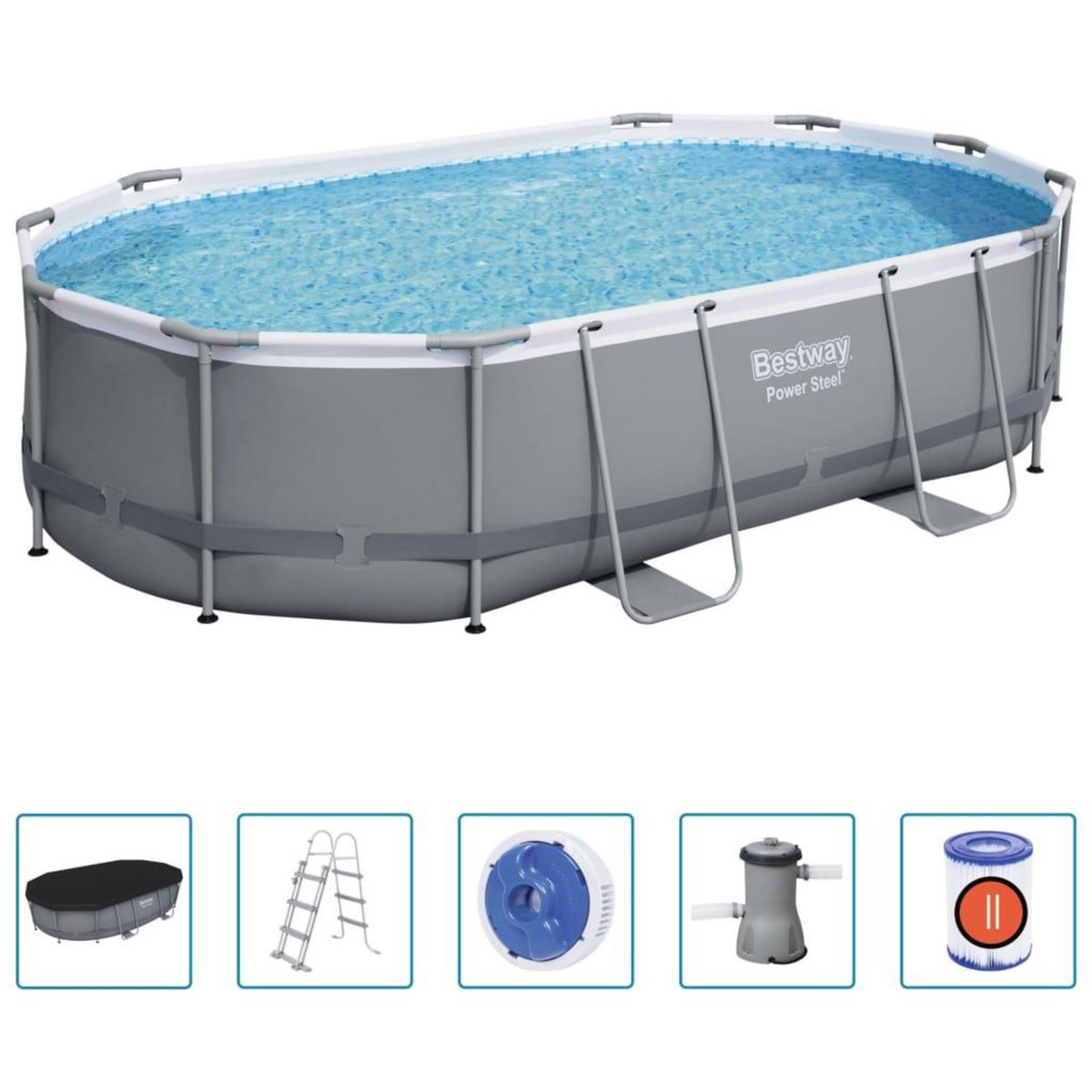 BESTWAY Bestway Ensemble de piscine Power Steel Ovale 488x305x107 cm