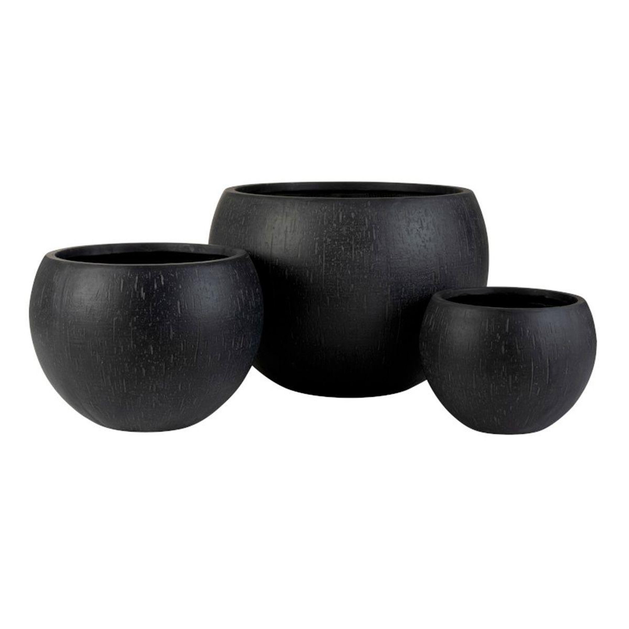 J-LINE Lot de 3 Cache-Pots Design  Argile  55cm Noir