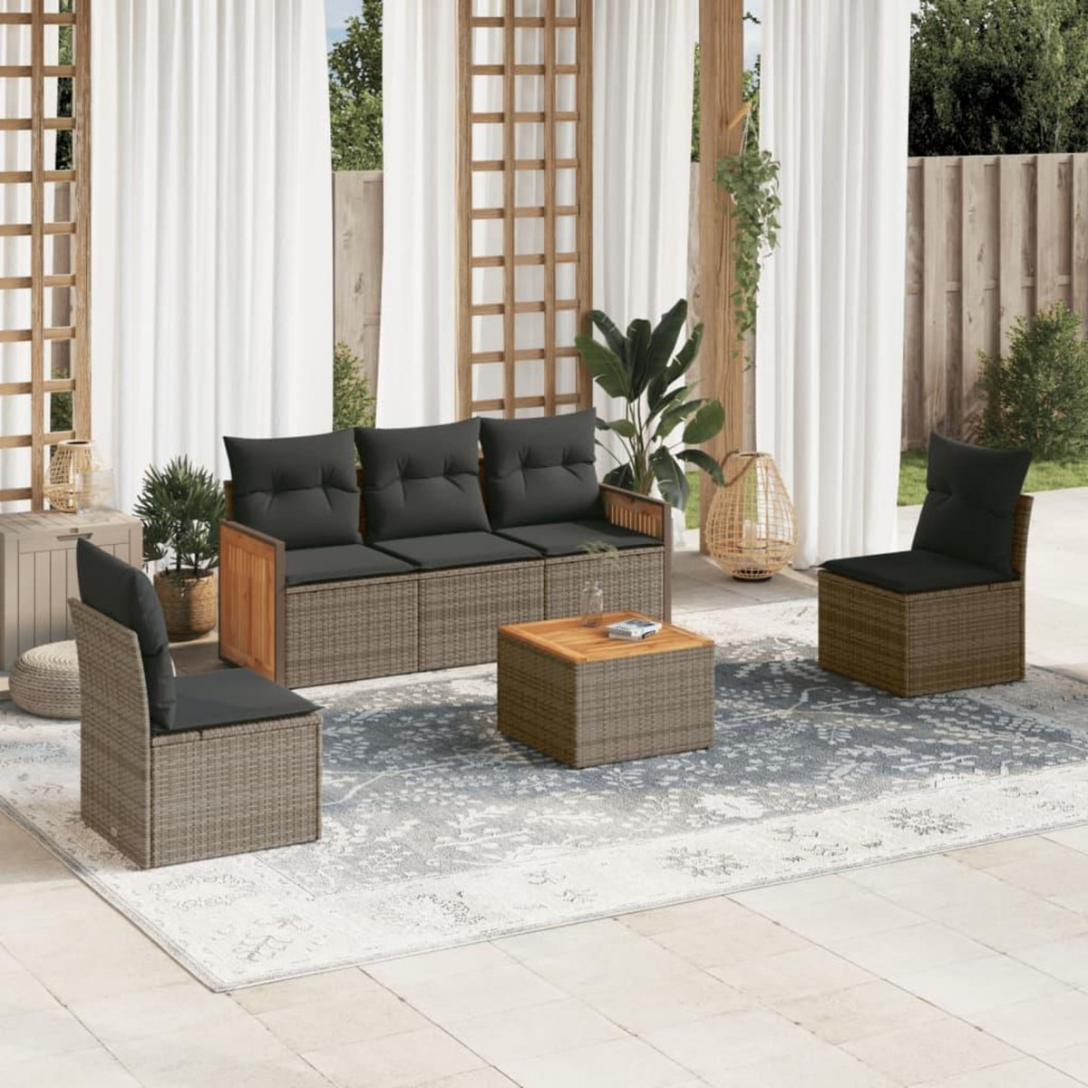 VIDAXL Salon de jardin 6 pcs avec coussins gris resine tressee