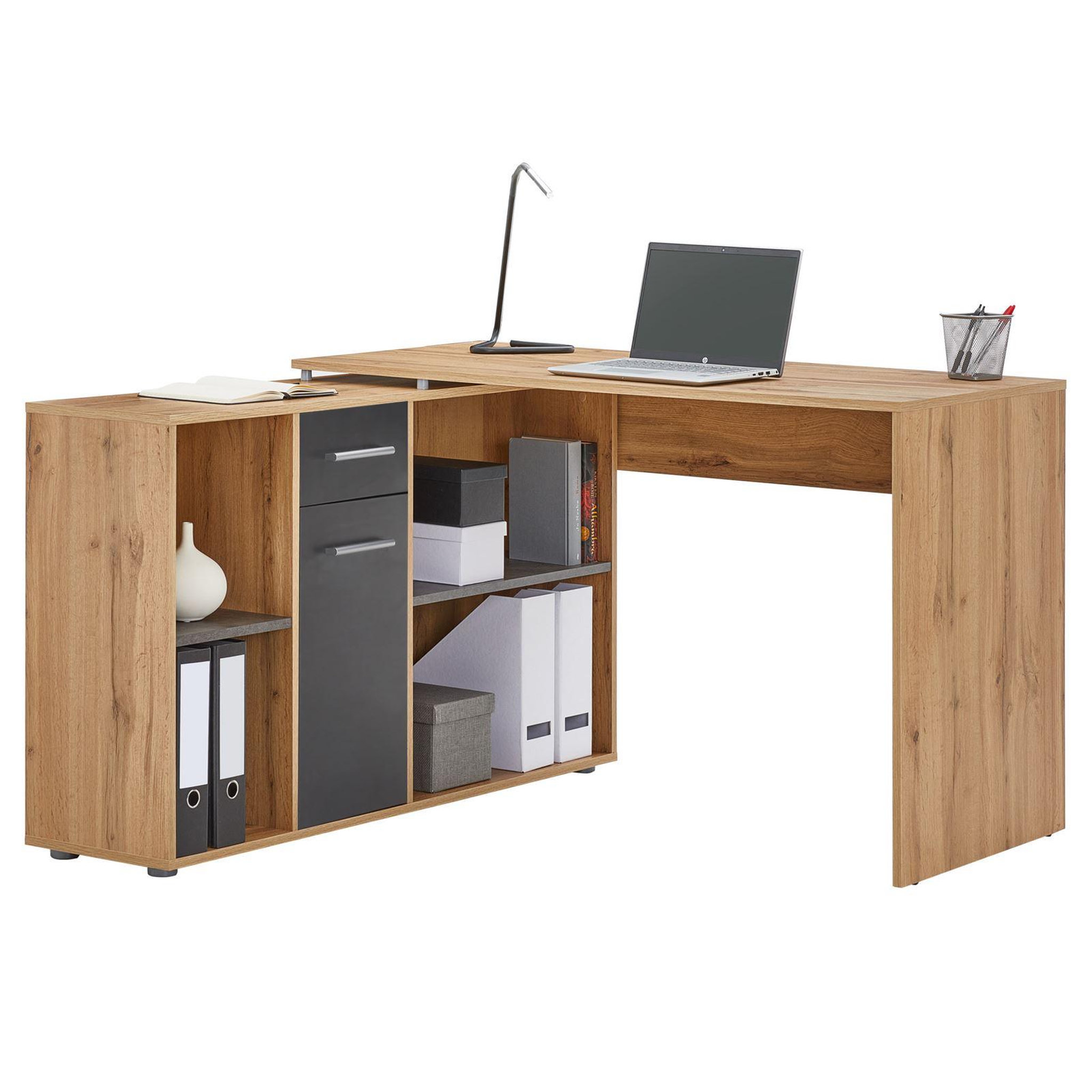 Voir la diapositive 1 : IDIMEX Bureau d'angle carmen avec meuble de rangement