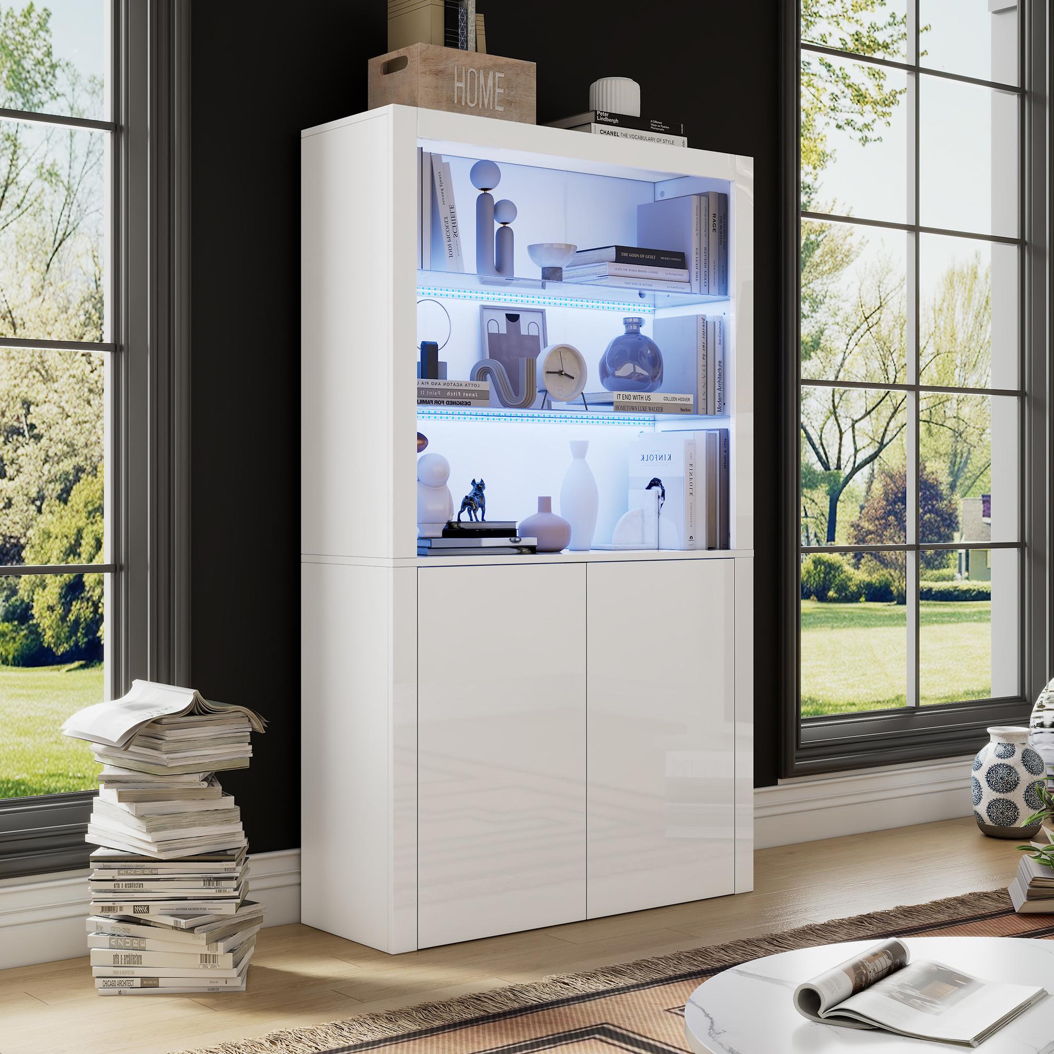 Voir la diapositive 4 : MERAX Vitrine blanc 2 étagères led - 100x170 cm mdf