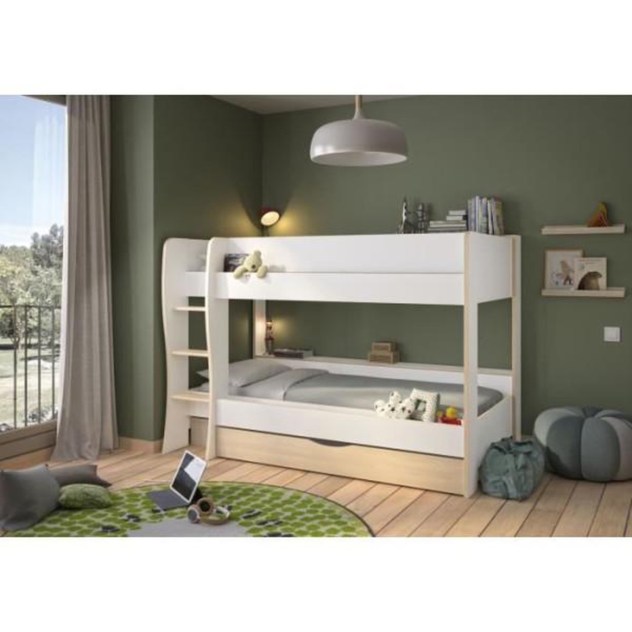 Voir la diapositive 2 : GAMI Lits superposés - tiroir - roomy - blanc / chene naturel - gami