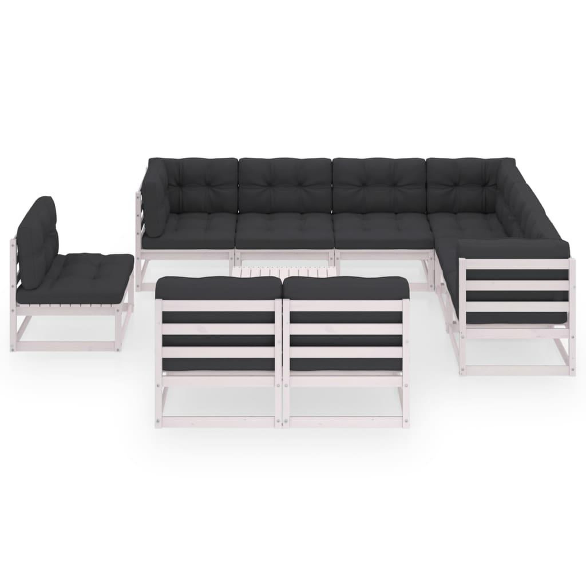 Voir la diapositive 2 : VIDAXL Salon de jardin 10 pcs avec coussins Blanc Bois de pin massif