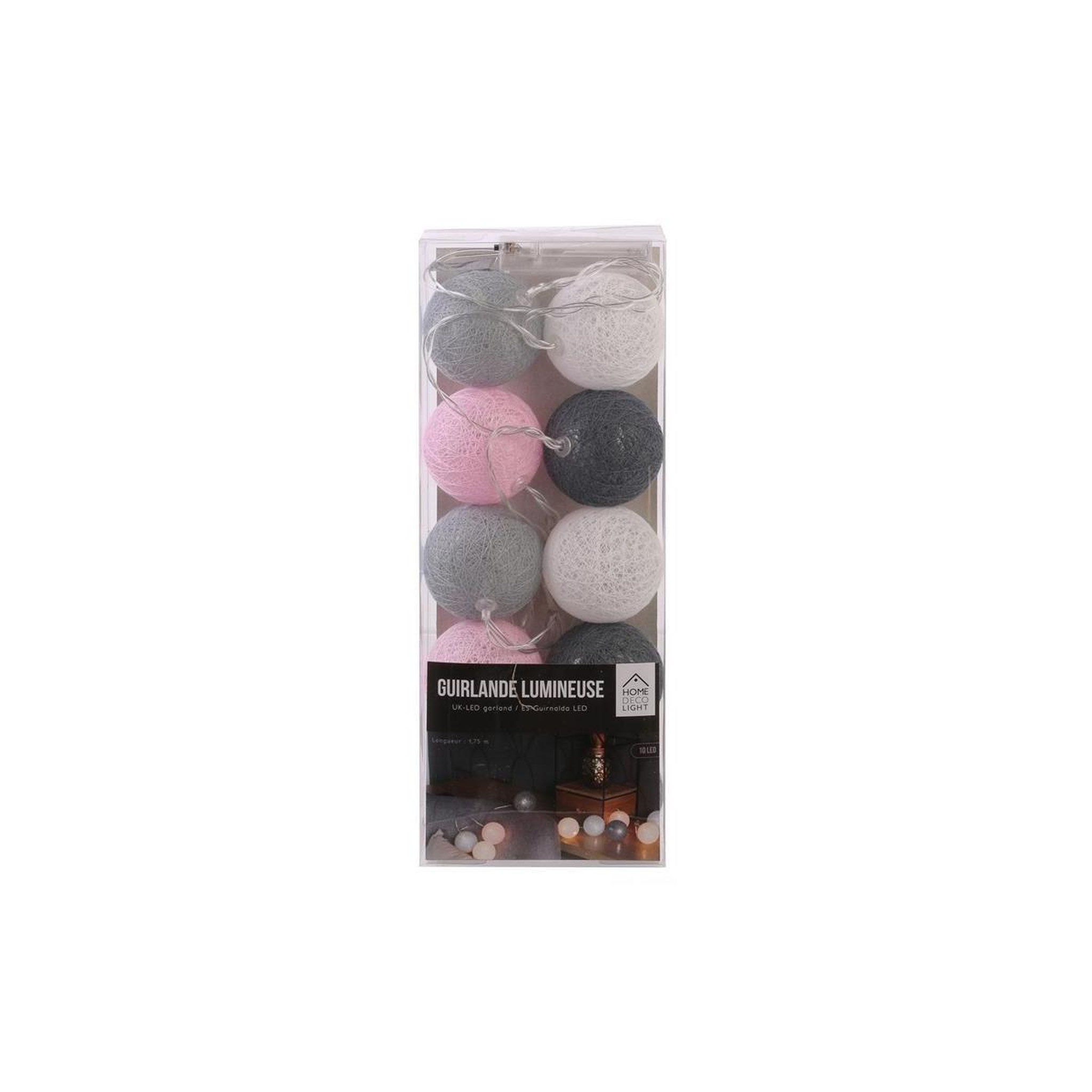 Voir la diapositive 2 : The Home Deco Factory Guirlande lumineuse à led  10 boules  175cm gris rose