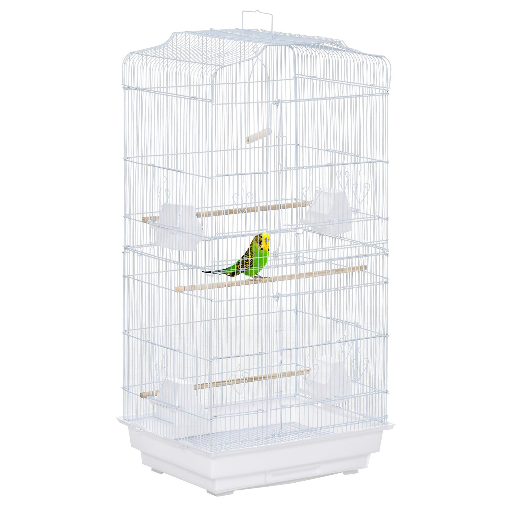 PAWHUT Cage à oiseaux volière avec mangeoires perchoirs plateau amovible 2 portes dim. 46,5L x 35,5l x 92H cm métal blanc