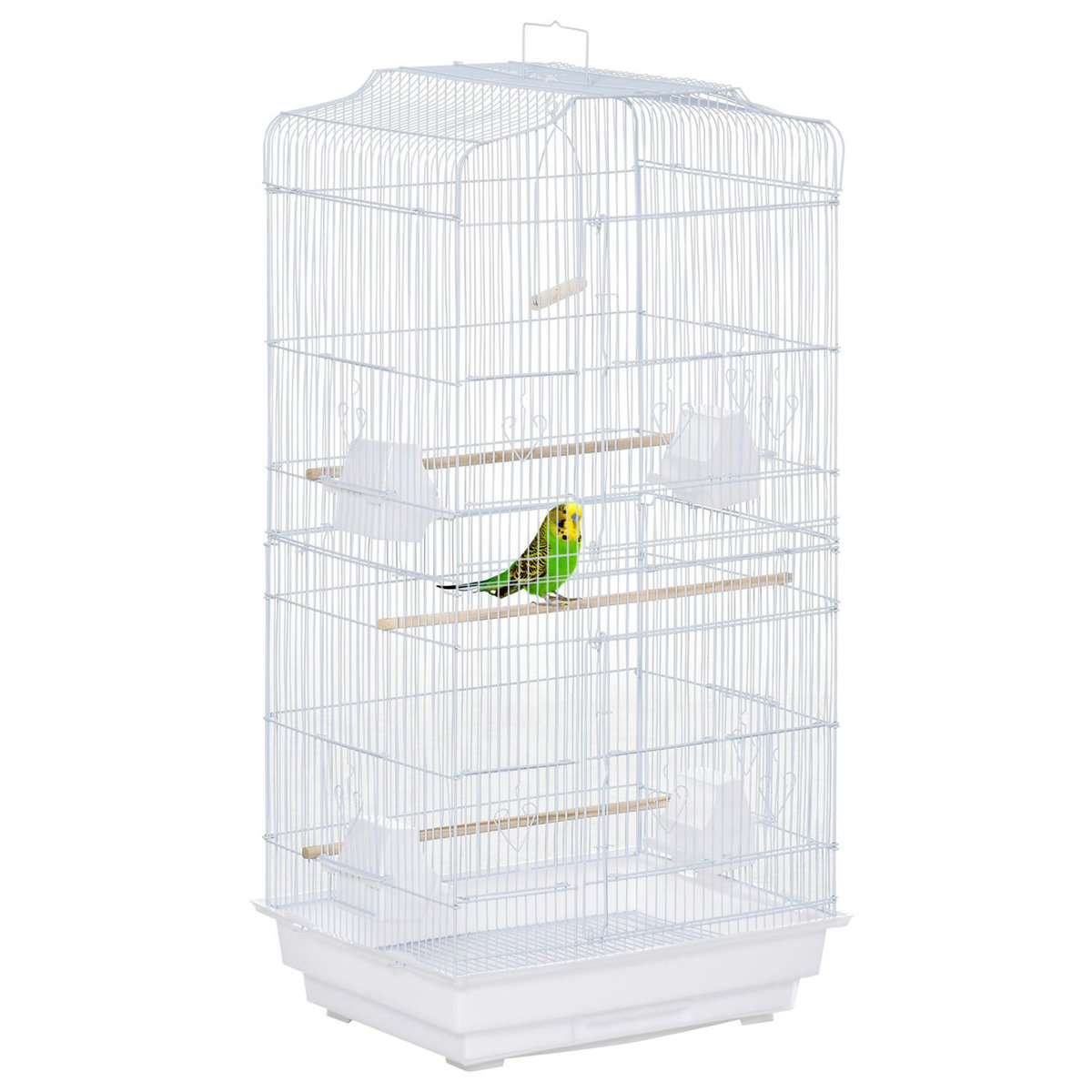 PAWHUT Cage à oiseaux volière avec mangeoires perchoirs plateau amovible 2 portes dim. 46,5L x 35,5l x 92H cm métal blanc