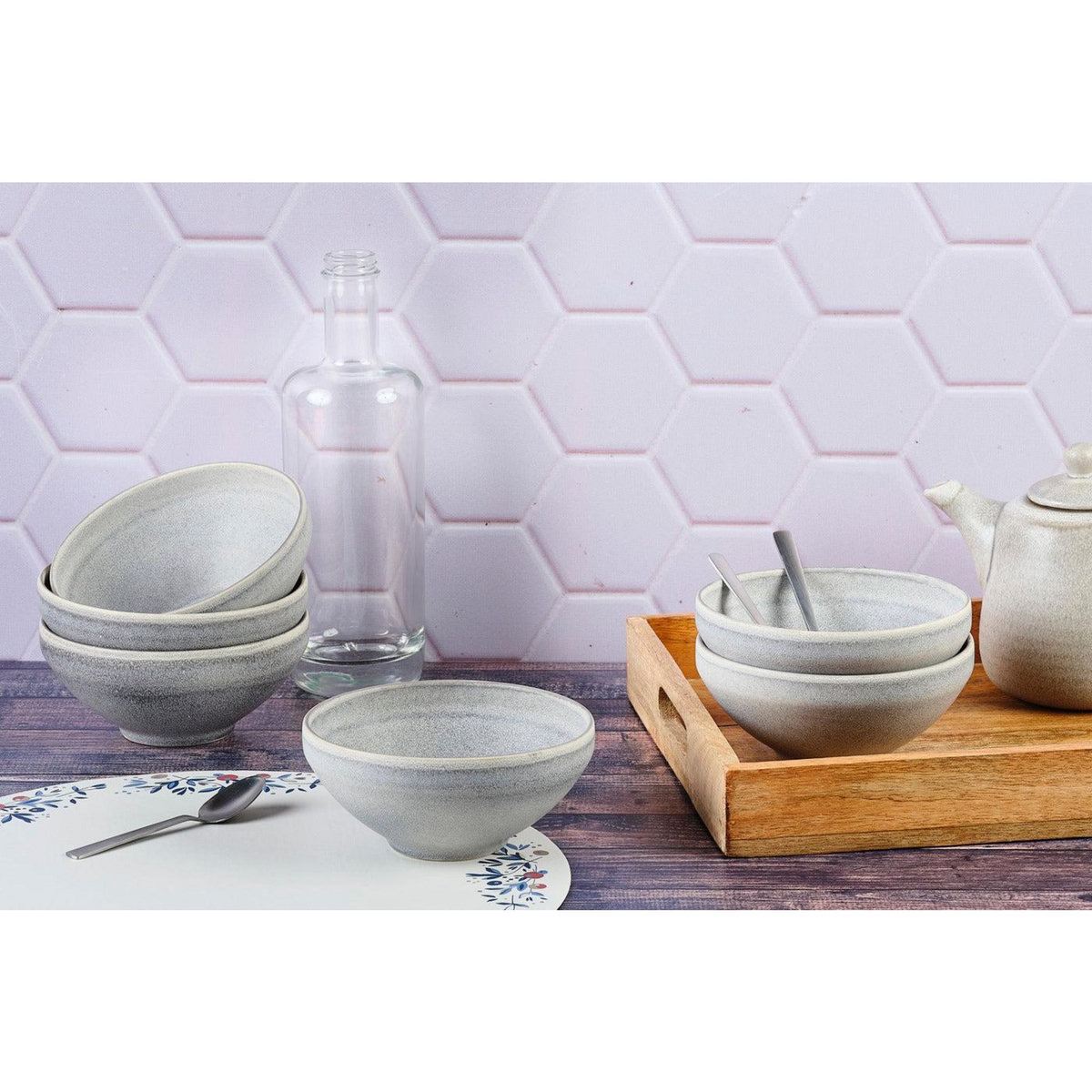 BJORN Bol STONE Ø15cm - 6 pièces - Gris lune