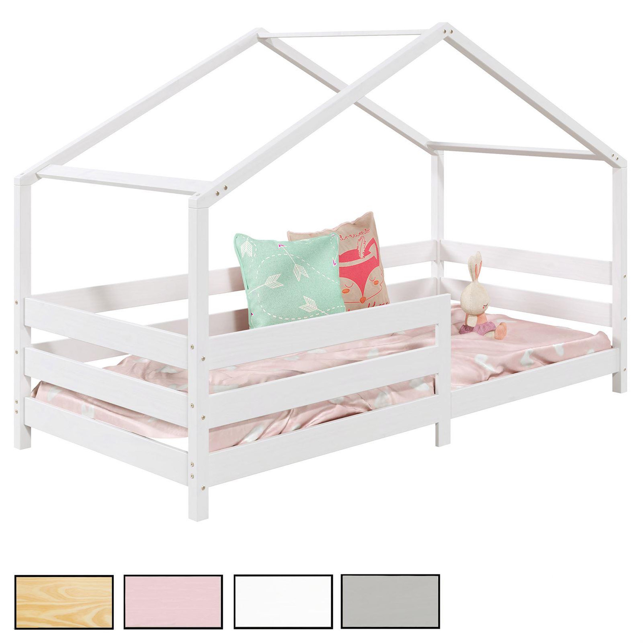 IDIMEX Lit cabane RENA 90 x 190 cm, en pin massif. Coloris disponibles : Gris, Blanc, Marron