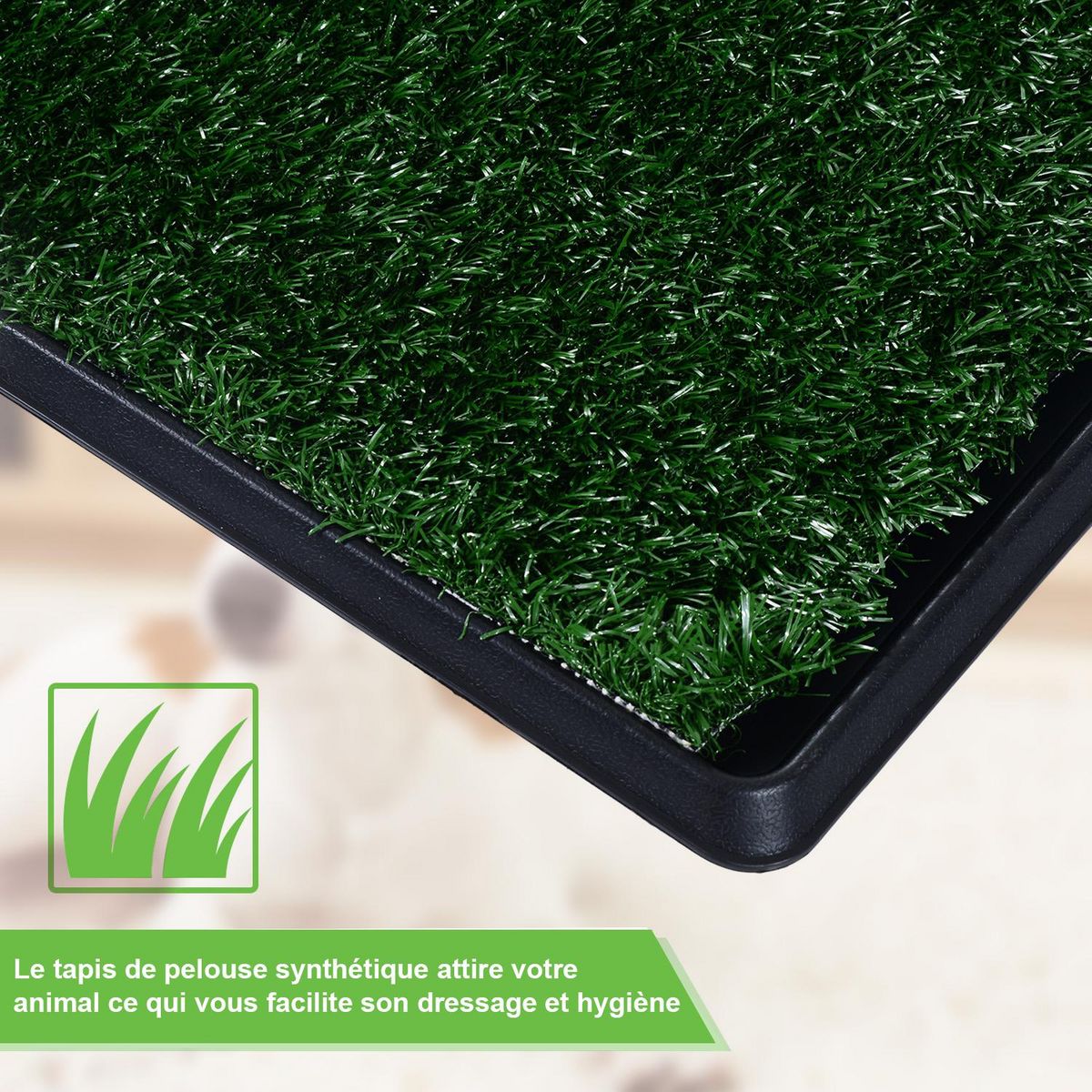 PAWHUT Litière gazon synthétique chiens toilettes portables à pelouse tiroir à déjection 63L x 51l x 6H cm noir vert