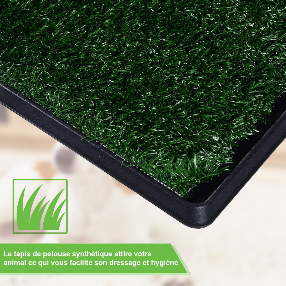 PAWHUT Litière gazon synthétique chiens toilettes portables à pelouse tiroir à déjection 63L x 51l x 6H cm noir vert