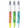 BIC Lot de 3 stylos bille 4 couleurs rétractable pointe moyenne Velours 1jaune/1bleu/1vert à motifs
