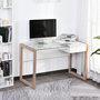 Voir la diapositive 2 : HOMCOM Bureau Informatique Table de Travail Ordinateur avec Grand Plateau en Verre Trempé et Tiroir Intégré Idéal pour Bureau Chambre 120 x 60 x 75 cm Blanc et Bois