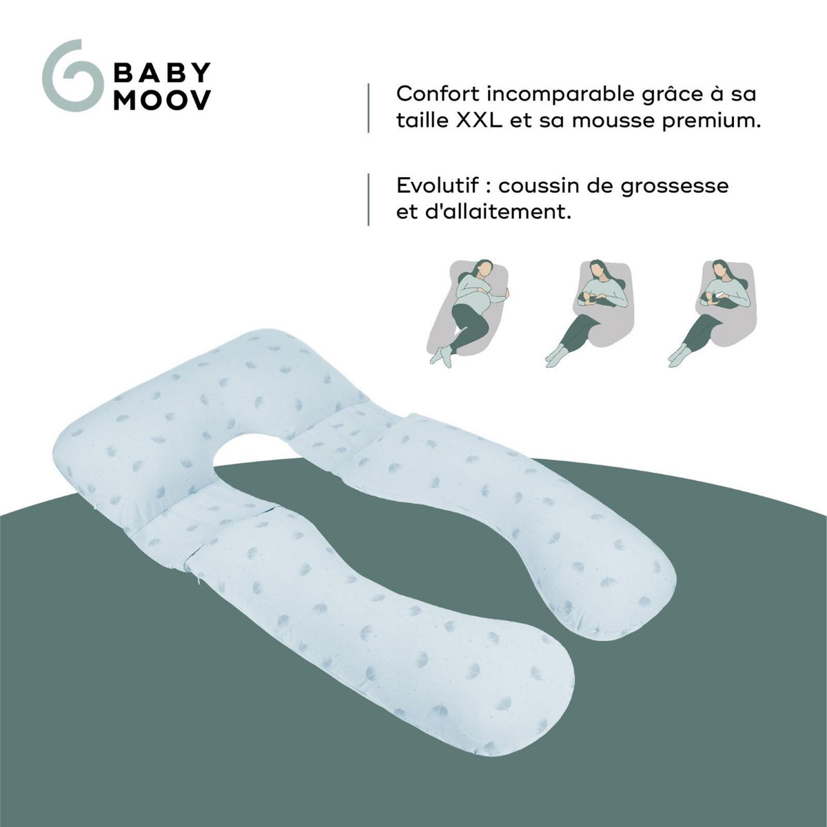 BABYMOOV Coussin de grossesse et d'allaitement (Format XXL) B.LOVE Babymoov - Coton Bio - Evolutif - Bleu