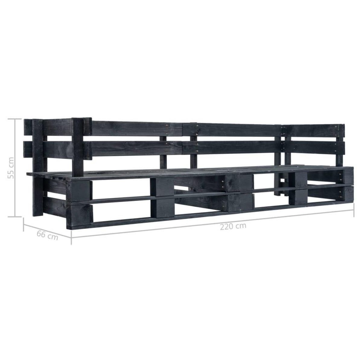 VIDAXL Canape palette a 2 places de jardin noir bois