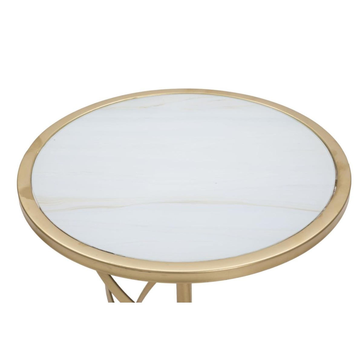 Paris Prix Table d'Appoint Effet Marbre  Spirale  61cm Blanc & Or
