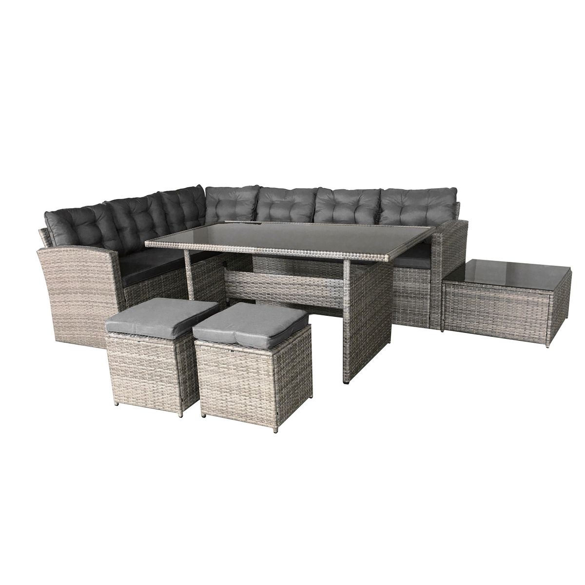 Salon bas de jardin - 6 places - Résine - Gris - MATHIS