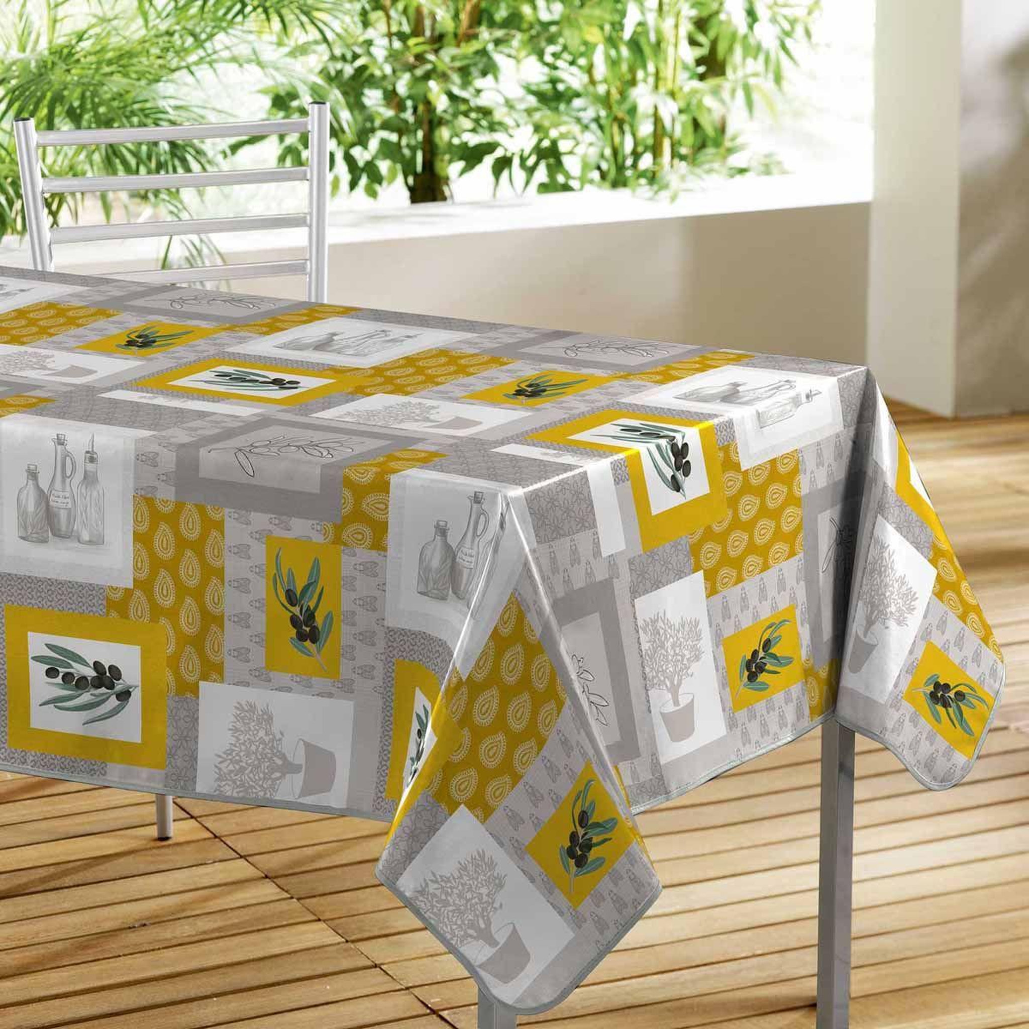 Douceur d'Intérieur Nappe toile cirée déco  graziella  140x300cm jaune
