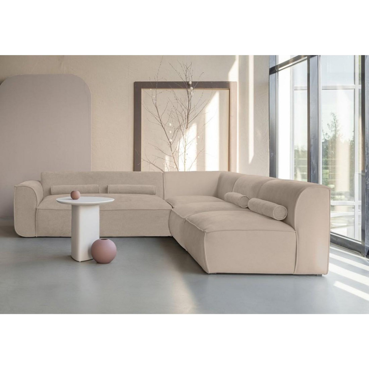 BEST MOBILIER Felix - canapé modulable d'angle droit 5 places en tissu texturé