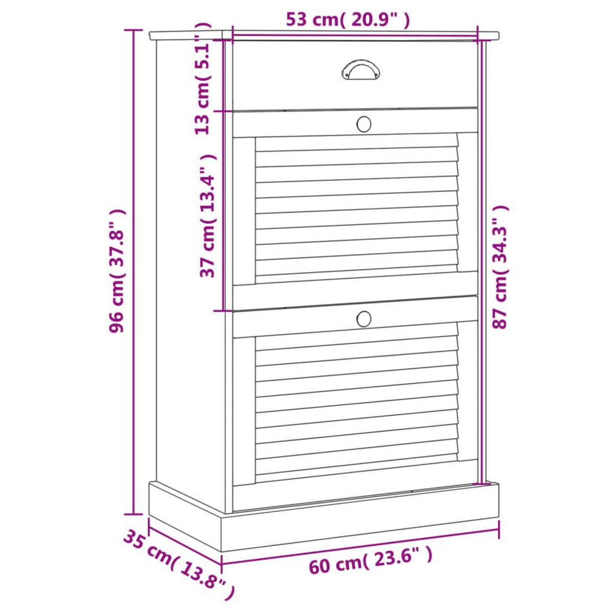 VIDAXL Armoire a chaussures VIGO 60x35x96 cm blanc bois massif de pin