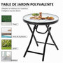 Voir la diapositive 5 : OUTSUNNY Table basse ronde bistro de jardin Ø 45 x 50H cm pliable métal époxy noir plateau verre trempé