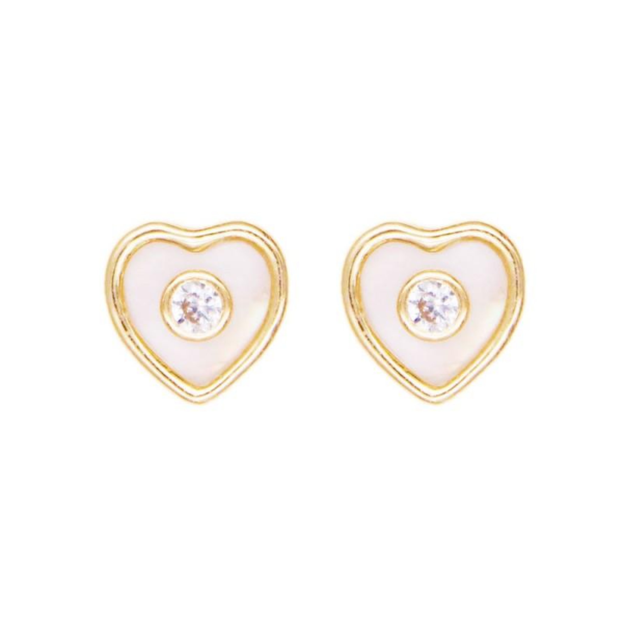 Voir la diapositive 1 : L'ATELIER D'AZUR Boucles d'Oreilles Or Jaune Nacre et Zirconiums - Coeurs