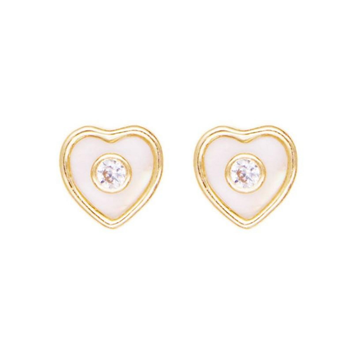 L'ATELIER D'AZUR Boucles d'Oreilles Or Jaune Nacre et Zirconiums - Coeurs