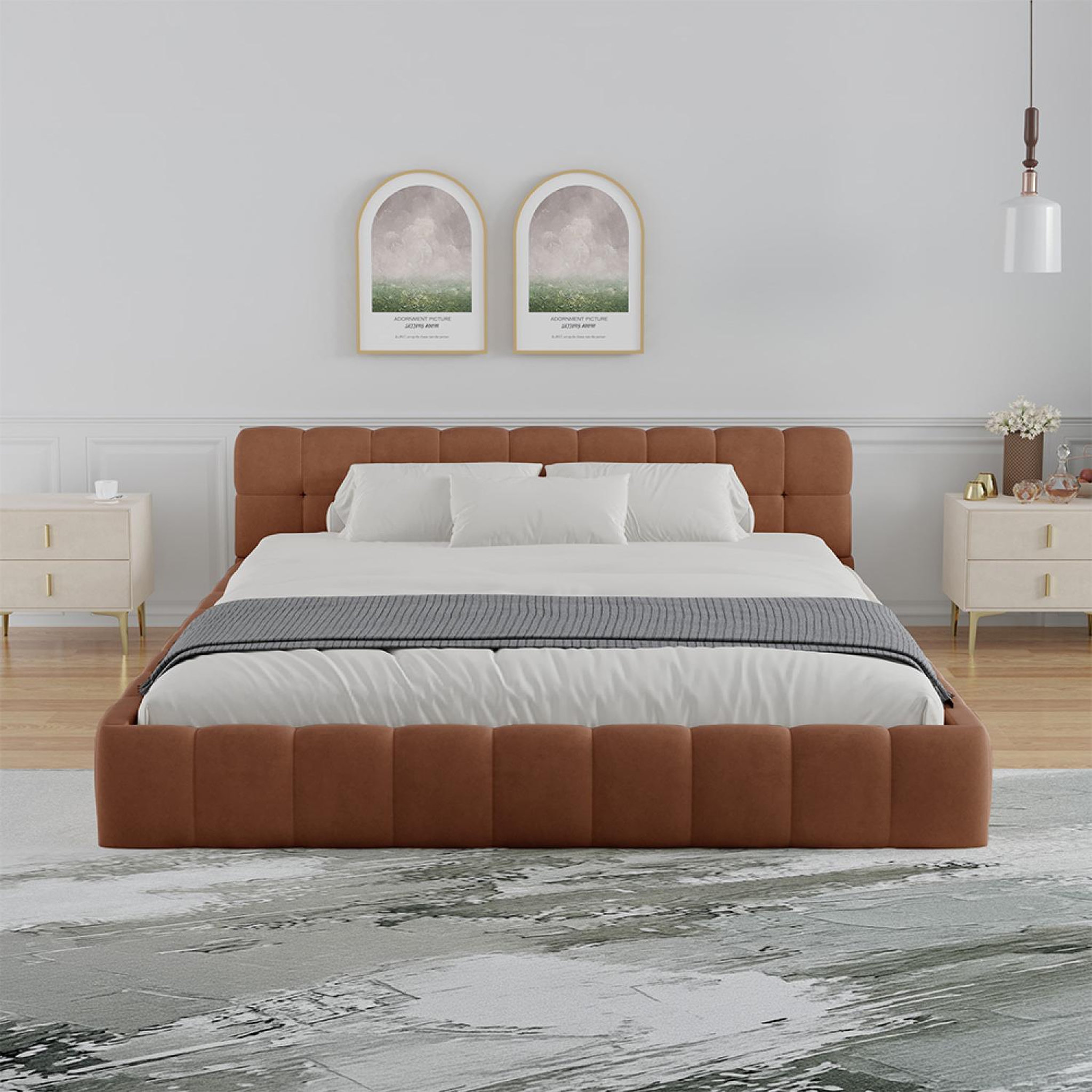 Voir la diapositive 5 : CONCEPT USINE Lit nuage 160x200cm en velours marron kansas