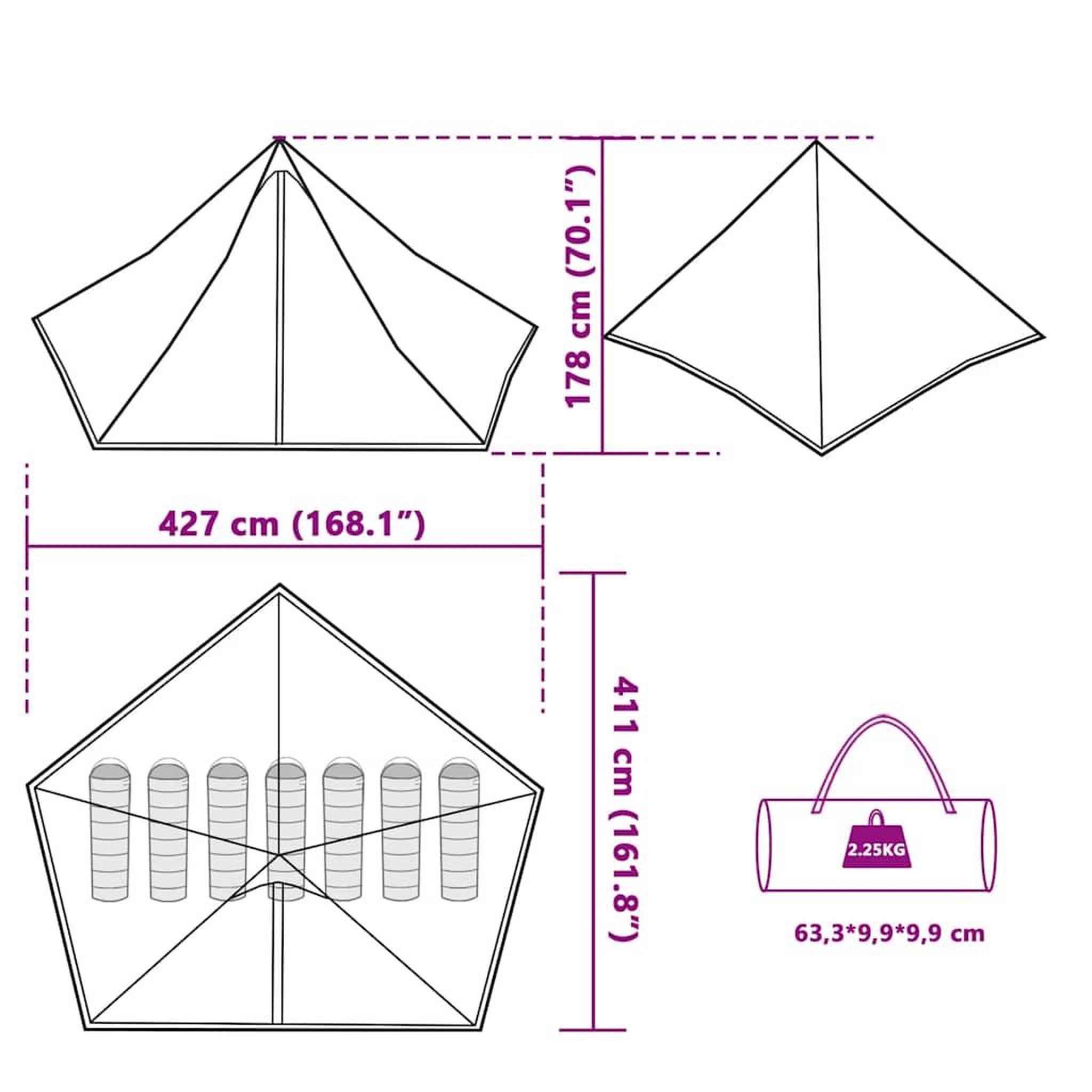 Voir la diapositive 6 : VIDAXL Tente familiale tipi 7 personnes bleu impermeable