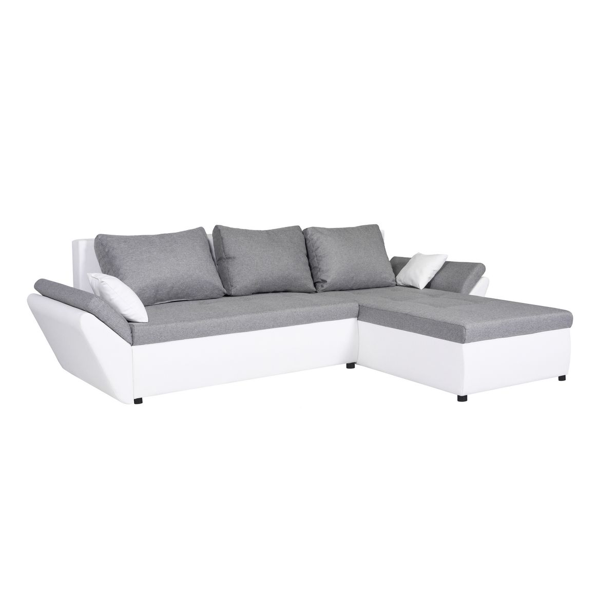 Canapé d'angle réversible convertible en Pu blanc et tissu gris ALIX