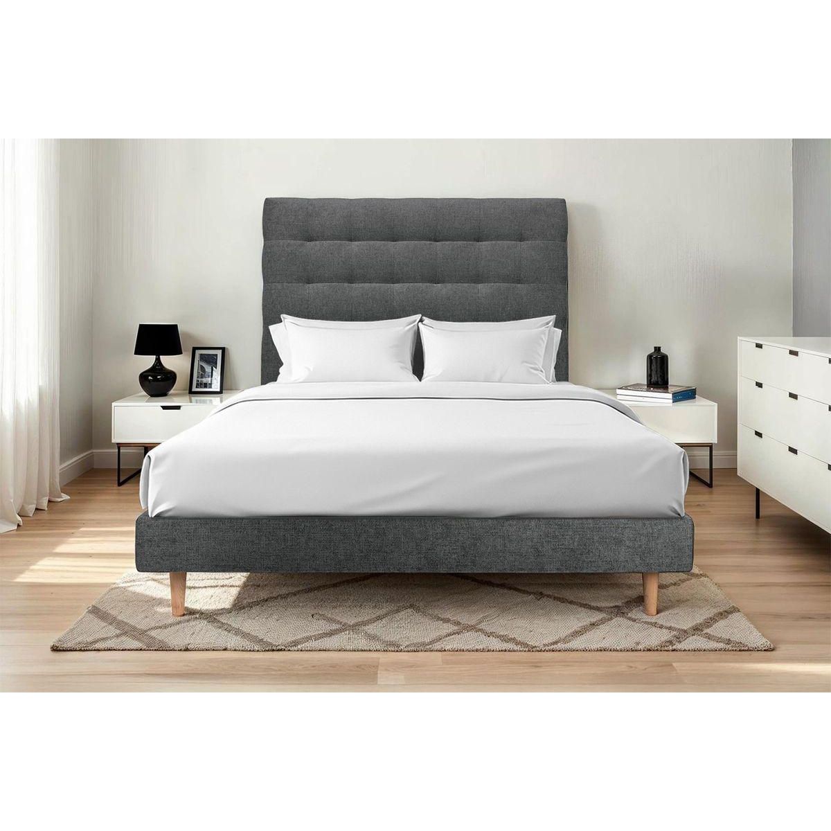 Sommeil de Plomb Lit avec tête de lit capitonnée tissu et sommier kit - Hauteur totale : 29cm