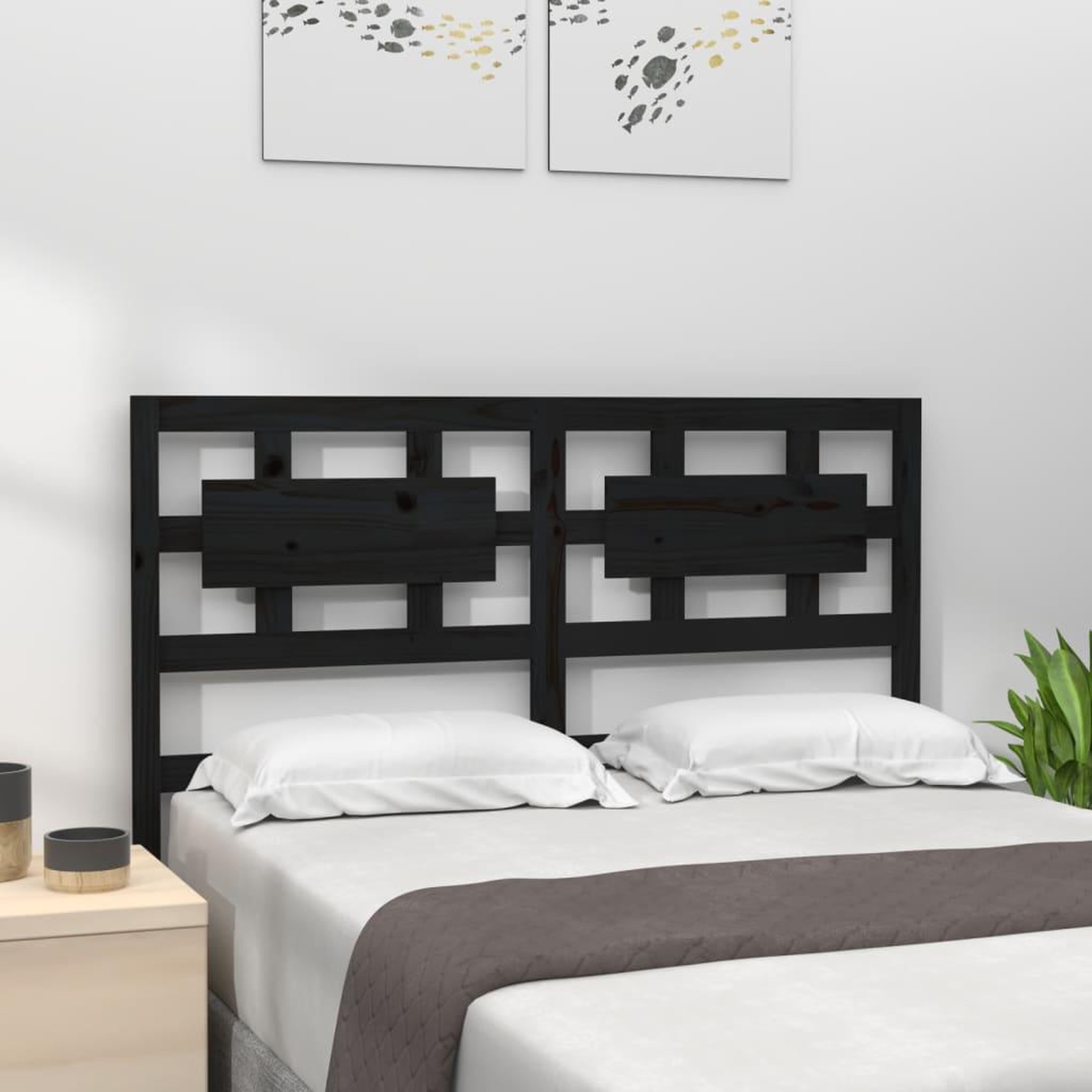 Voir la diapositive 1 : VIDAXL Tete de lit Noir 165,5x4x100 cm Bois massif de pin