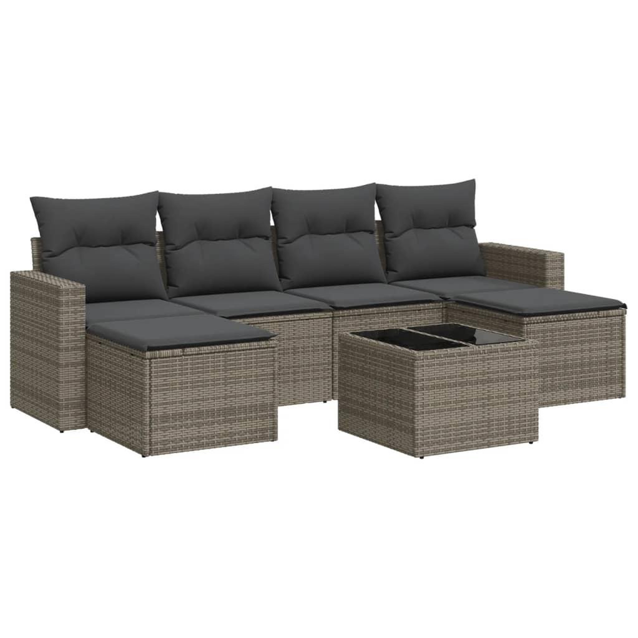 Voir la diapositive 2 : VIDAXL Salon de jardin avec coussins 7 pcs gris resine tressee
