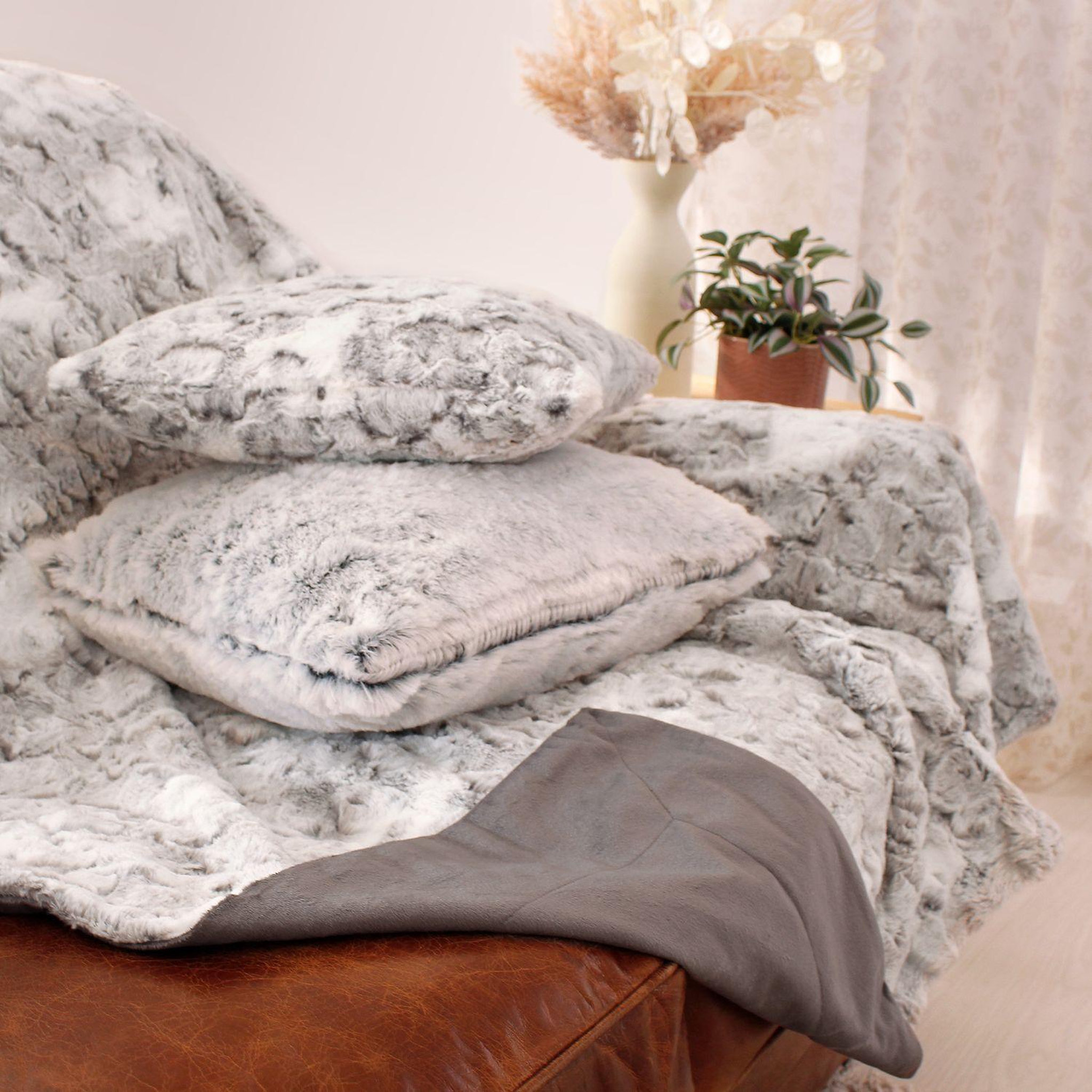 Voir la diapositive 3 : TOILINUX Plaid à poils doux lenvik - 125 x 150 cm - gris