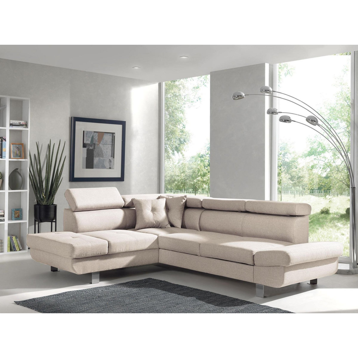 BEST MOBILIER Lisbona - canapé d'angle gauche convertible - 5 places - avec têtières