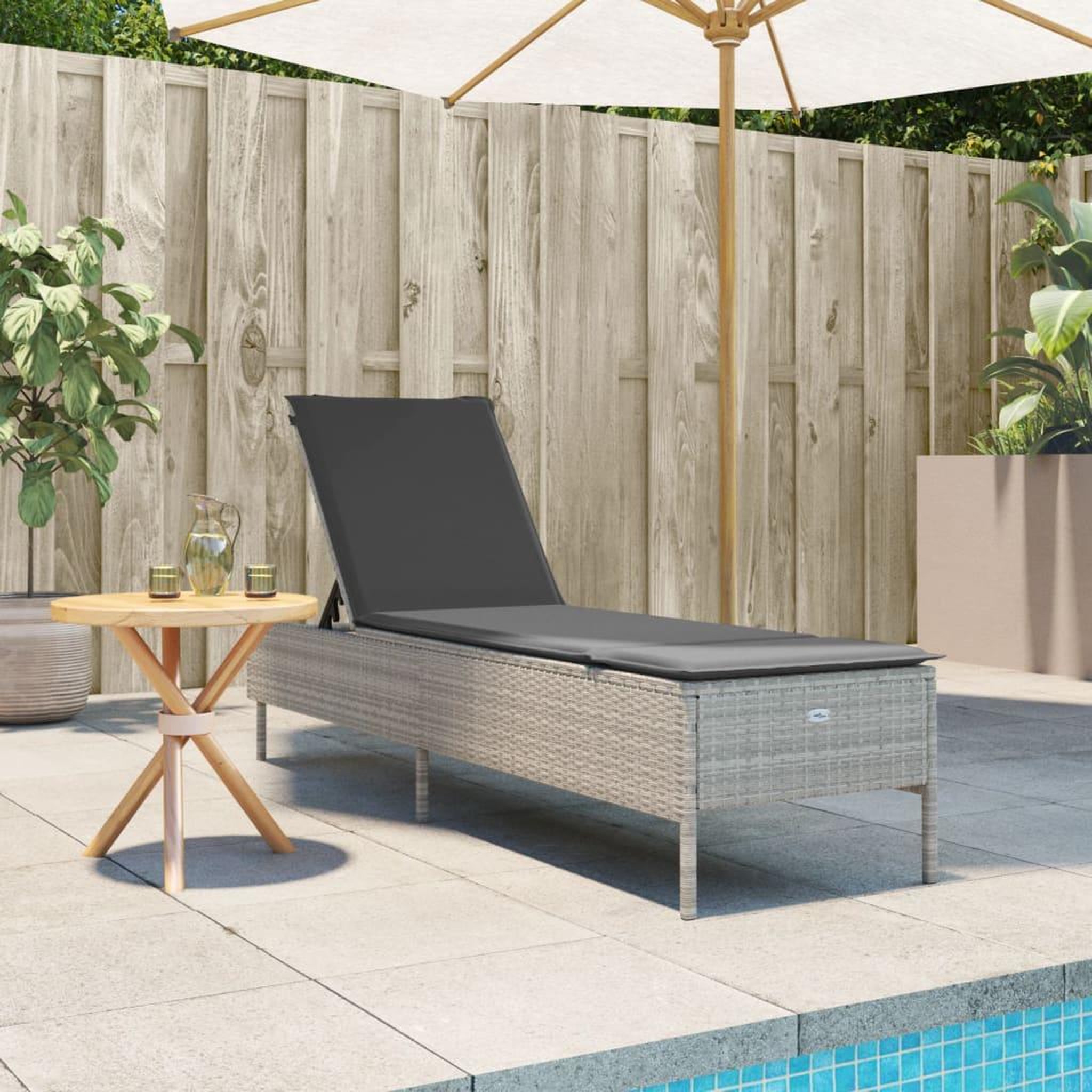 Voir la diapositive 3 : VIDAXL Chaise longue avec coussin gris clair resine tressee