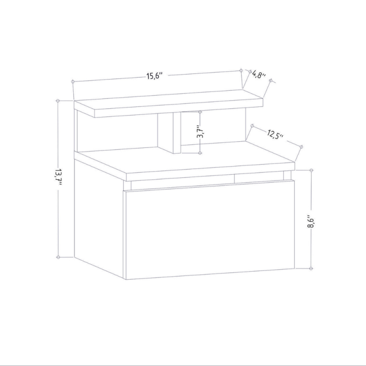 CONCEPT USINE Table de chevet suspendue blanche avec tiroir et étagère VISBY
