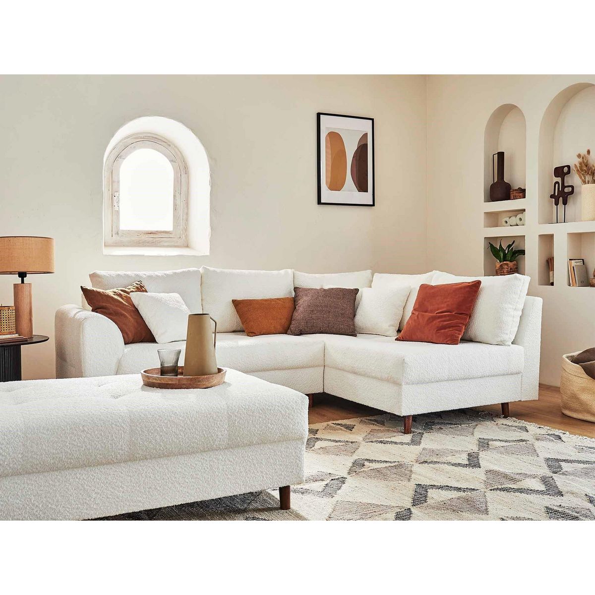 LISA DESIGN Rune - canapé d'angle droit - 4 places - avec pouf d'appoint - en tissu bouclette