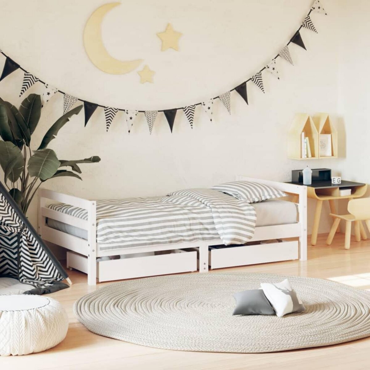 VIDAXL Cadre de lit pour enfant tiroirs blanc 80x160cm bois pin massif